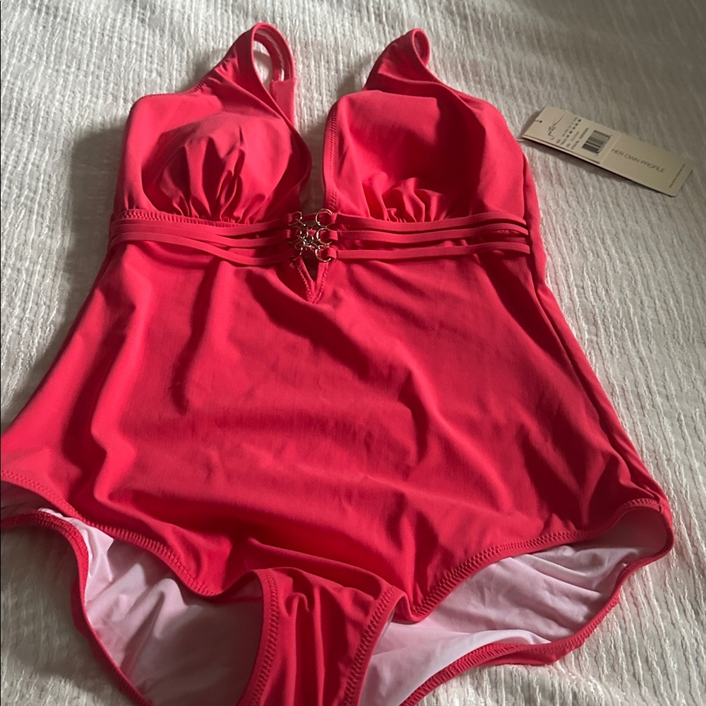 Profile by Gottex Bellini Coral Deep V Halter One Piece Swimsuit